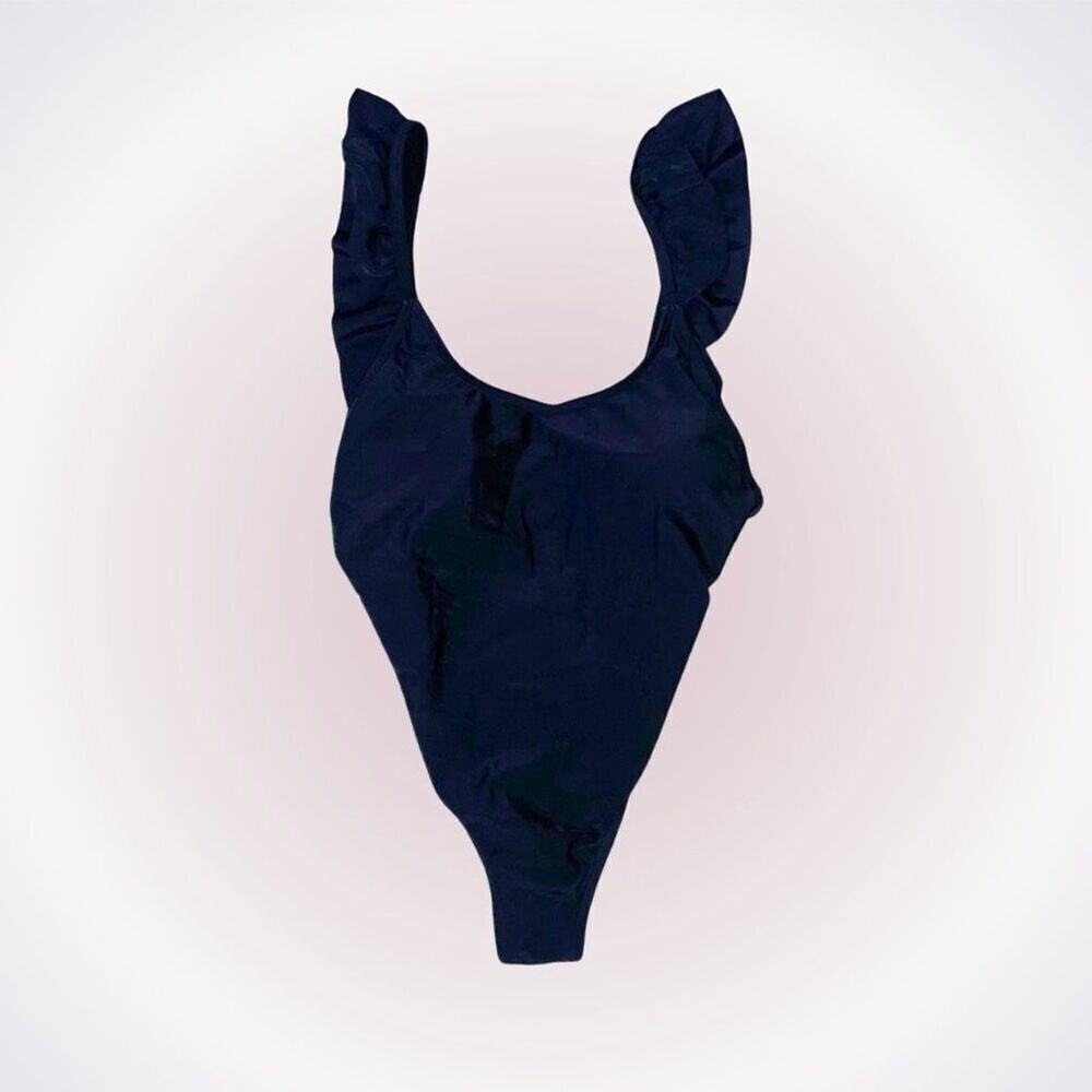 One-Piece Frill Strap Black Bathing Suit | Size S
